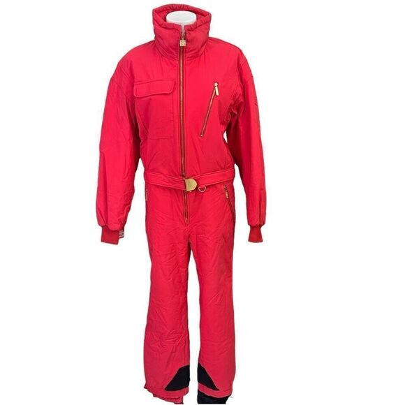 Kaelin Vintage Red Ski Suit 2 Piece Jacket & Jumpsuit Coveralls Womens Sz Large - Picture 1 of 9